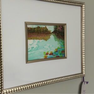 Framed original watercolor Painting “reflection” with Gold Frame